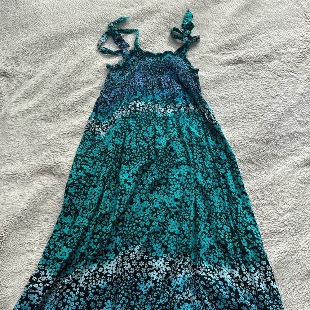Maxi Flower Summer Dress Blue Flowy